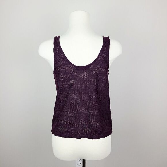 Topshop Petite Wine Red Purple Lace Print Semi Sheer Tank Top Size 6 Petite - Picture 8 of 16